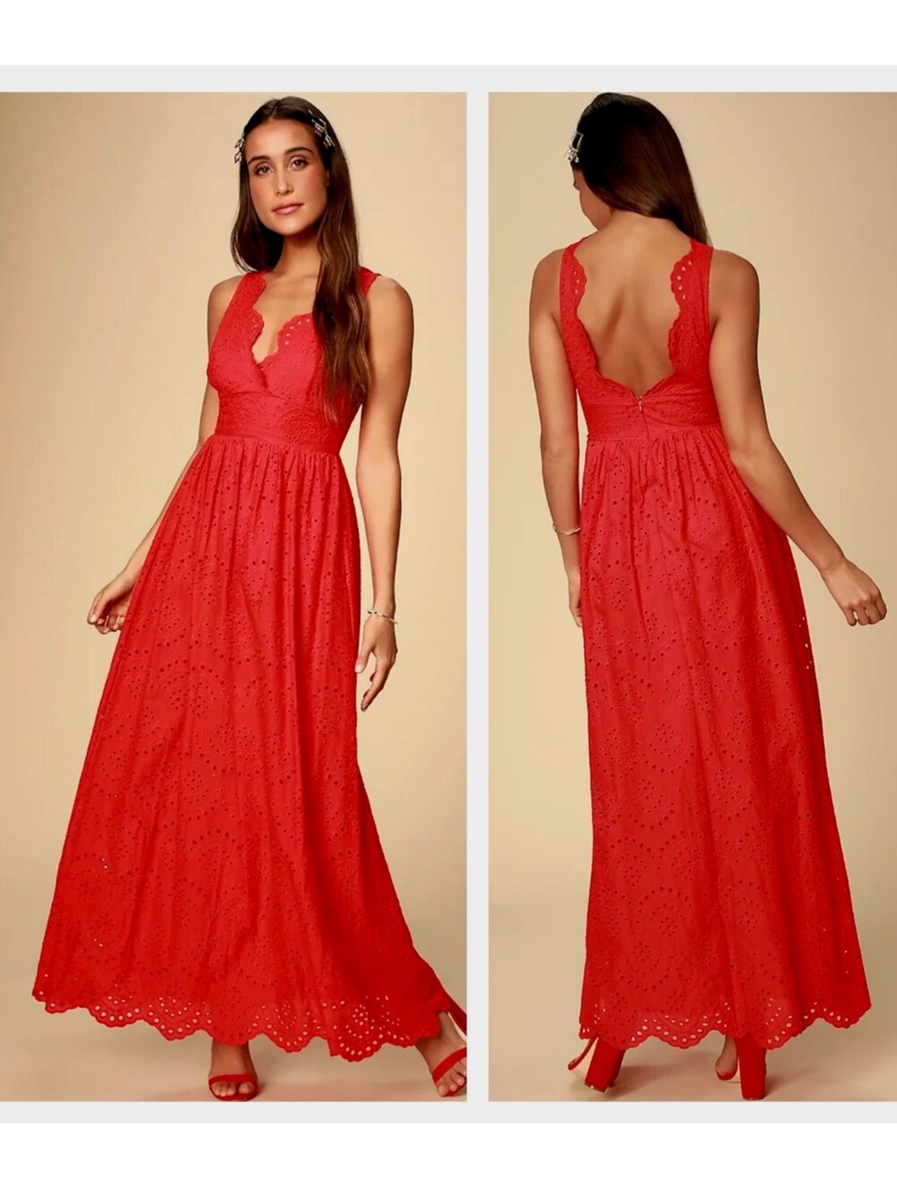 Lulus Splendid Red Eyelet Lace Maxi Small Dress